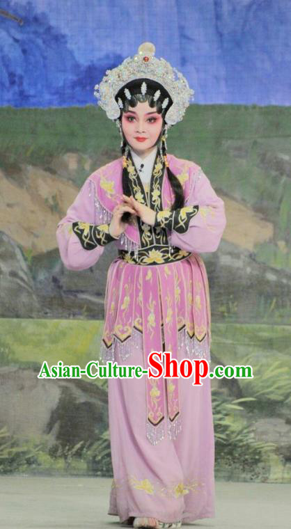Chinese Cantonese Opera Martial Female Garment The Sword Costumes and Headdress Traditional Guangdong Opera Swordswoman Apparels Wudan Dress
