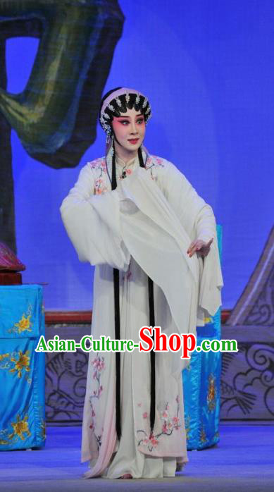 Chinese Cantonese Opera Distress Maiden Garment The Sword Costumes and Headdress Traditional Guangdong Opera Actress Apparels Diva Wang Lanying Dress