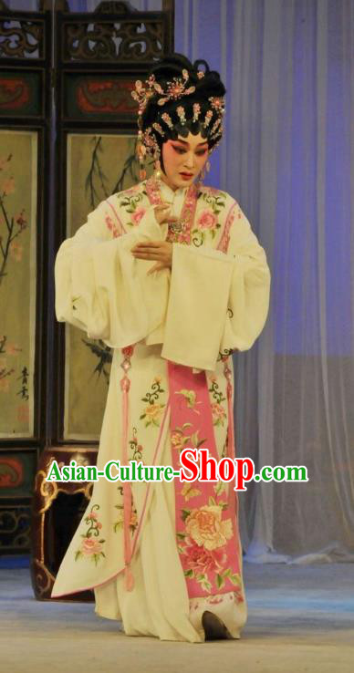 Chinese Cantonese Opera Hua Tan Zhu Yingtai Garment Lou Tai Hui Costumes and Headdress Traditional Guangdong Opera Young Beauty Apparels Rich Female Dress