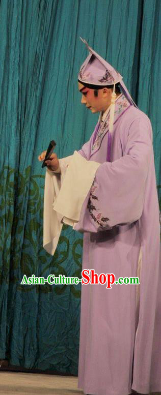 Lou Tai Hui Chinese Guangdong Opera Xiaosheng Apparels Costumes and Headwear Traditional Cantonese Opera Young Male Garment Scholar Liang Shanbo Clothing