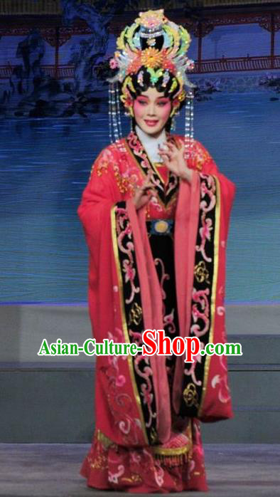 Chinese Cantonese Opera Young Female Garment Luo Shui Qing Meng Costumes and Headdress Traditional Guangdong Opera Queen Apparels Empress Dress
