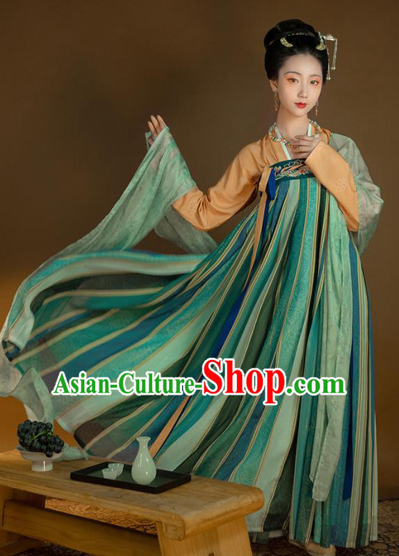 Top Grade Chinese Traditional Tang Dynasty Princess Hanfu Apparels Ancient Palace Lady Historical Costumes Blouse and Embroidered Slip Skirt Full Set
