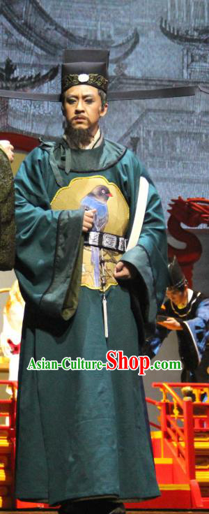 Chinese Traditional Stage Performance Elderly Male Apparels Costumes Historical Drama Da Song Yu Shi Ancient Official Garment Song Dynasty Censor Zhao Bian Clothing and Headwear