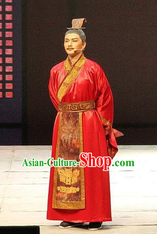 Chinese Traditional Three Kingdoms Period Minister Lu Ji Clothing Stage Performance Historical Drama Ballast Stone Apparels Costumes Ancient Official Prefecture Garment and Headwear