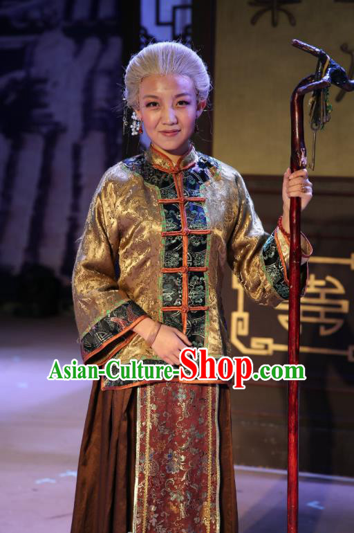 Chinese Historical Drama Autumn Begins Ancient Rich Dame Garment Costumes Traditional Stage Show Elderly Female Dress Qing Dynasty Old Madame Apparels and Headpieces