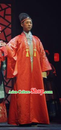 Chinese Traditional Ming Dynasty Childe Hou Fangyu Clothing Stage Performance Historical Drama Peach Blossom Fan Apparels Costumes Ancient Bridegroom Garment and Headwear