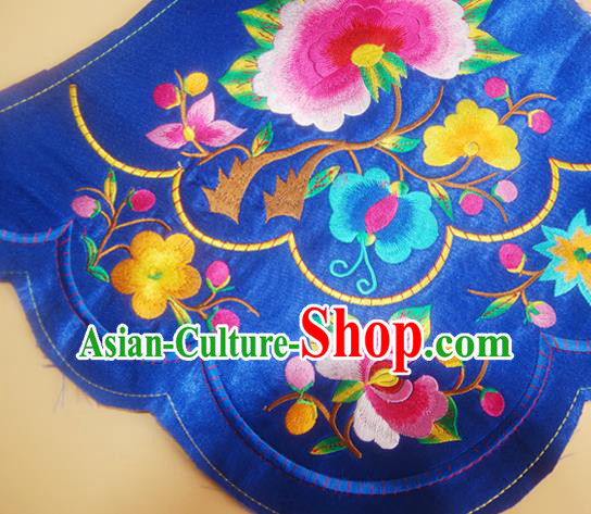 Chinese Traditional Embroidered Flowers Royalblue Patch Decoration Embroidery Applique Craft Embroidered Bellyband Accessories