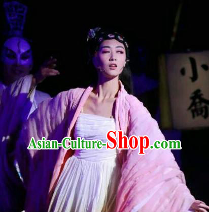 Chinese Historical Drama The Legend of Zhuge Liang Ancient Young Beauty Garment Costumes Traditional Stage Show Dress Three Kingdoms Period Xiao Qiao Apparels and Headpieces