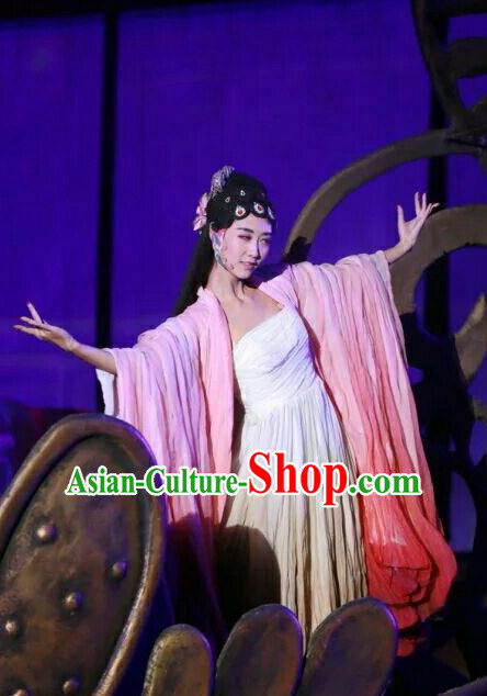 Chinese Historical Drama The Legend of Zhuge Liang Ancient Young Beauty Garment Costumes Traditional Stage Show Dress Three Kingdoms Period Xiao Qiao Apparels and Headpieces
