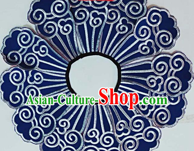 Chinese Traditional Qing Dynasty Embroidery Craft Embroidered Twelve Pieces Shoulder Accessories Embroidered Clouds Pattern Blue Shoulder