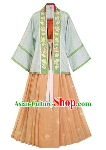 Chinese Traditional Song Dynasty Nobility Lady Hanfu Apparels Ancient Young Woman Embroidered BeiZi and Skirt Historical Costumes Complete Set