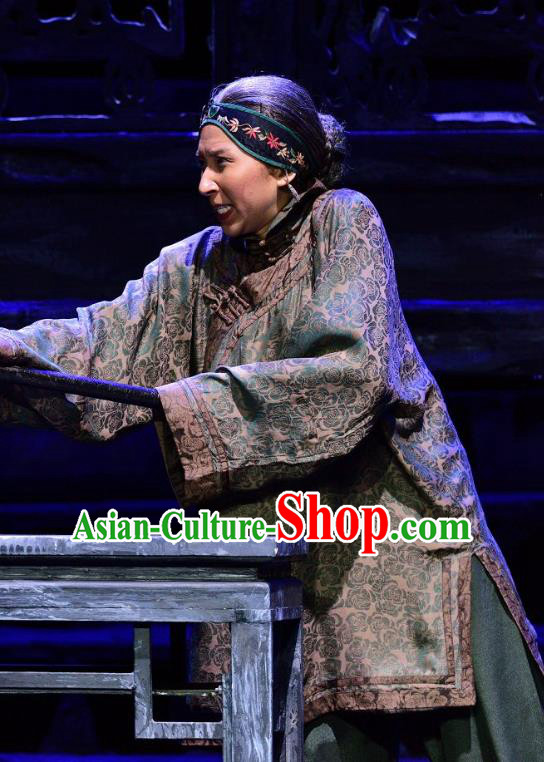 Chinese Sichuan Highlights Opera Landlord Shiva Garment Costumes and Headdress Jin Zi Traditional Peking Opera Dame Dress Elderly Female Apparels