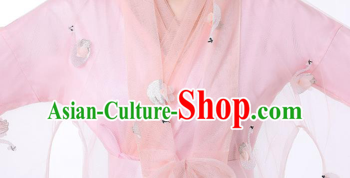 Chinese Ancient Drama Goddess Pink Hanfu Dress Apparels Traditional Ming Dynasty Female Swordsman Historical Costumes