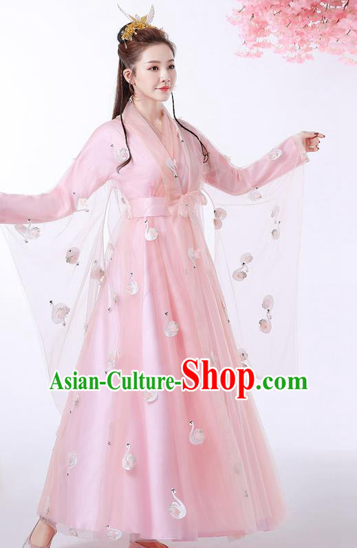 Chinese Ancient Drama Goddess Pink Hanfu Dress Apparels Traditional Ming Dynasty Female Swordsman Historical Costumes