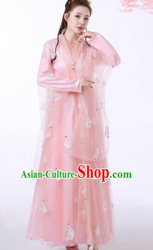 Chinese Ancient Drama Goddess Pink Hanfu Dress Apparels Traditional Ming Dynasty Female Swordsman Historical Costumes