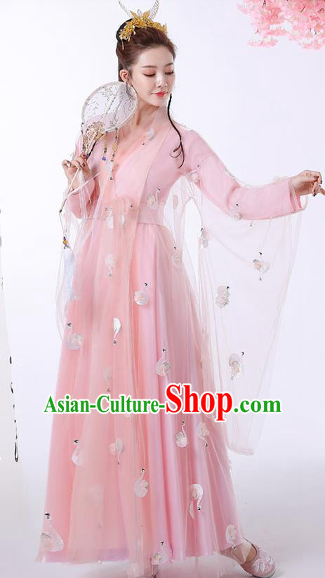 Chinese Ancient Drama Goddess Pink Hanfu Dress Apparels Traditional Ming Dynasty Female Swordsman Historical Costumes