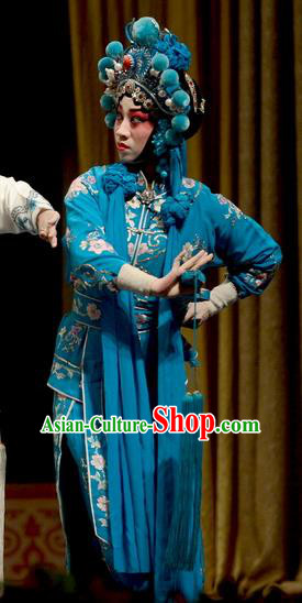 Chinese Hebei Clapper Opera Martial Female Garment Costumes and Headdress Madam White Snake Traditional Bangzi Opera Swordswoman Dress Xiaoqing Apparels