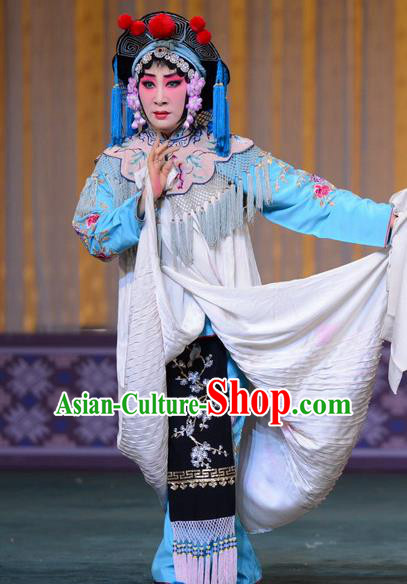 Chinese Hebei Clapper Opera Fisher Maiden Garment Costumes and Headdress The Butterfly Chalice Traditional Bangzi Opera Village Girl Dress Diva Hu Fenglian Apparels