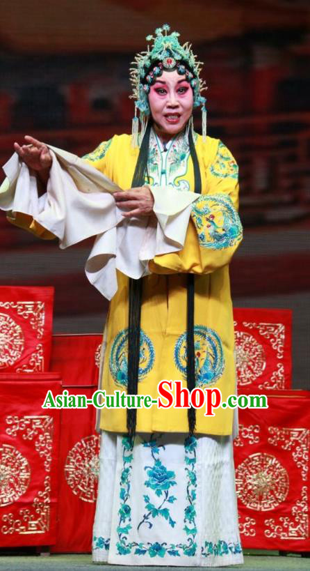 Chinese Shanxi Clapper Opera Court Female Garment Costumes and Headdress Er Jin Gong Traditional Bangzi Opera Actress Dress Imperial Consort Apparels