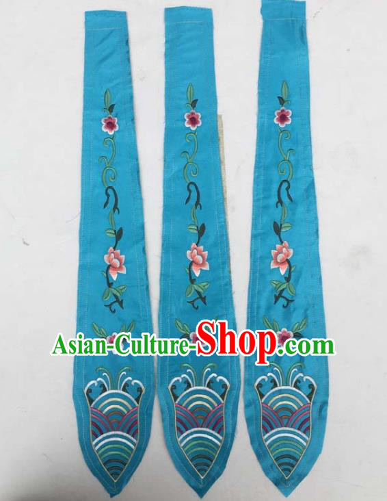 Chinese Traditional Embroidered Flowers Blue Streamer Patch Decoration Embroidery Applique Craft Embroidered Rabbion Accessories