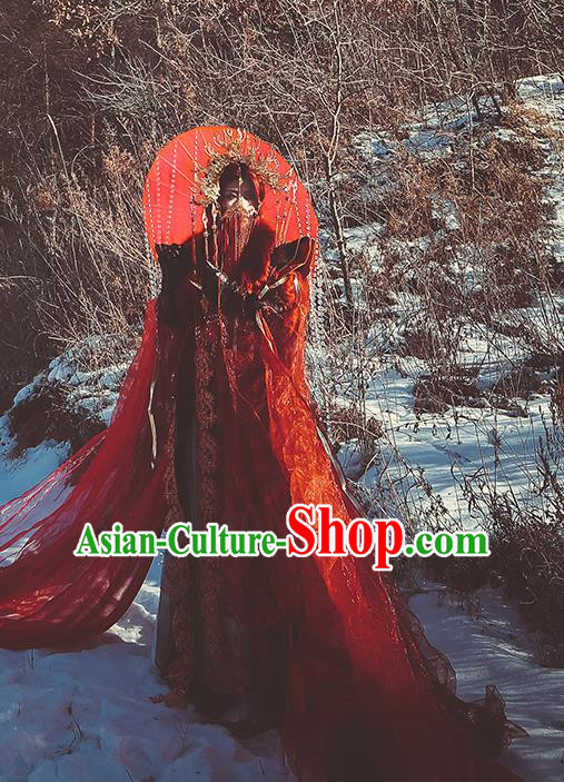Top Chinese Cosplay Royal Highness Zhu Jiuyin Costume Ancient Swordsman Wedding Red Clothing for Men