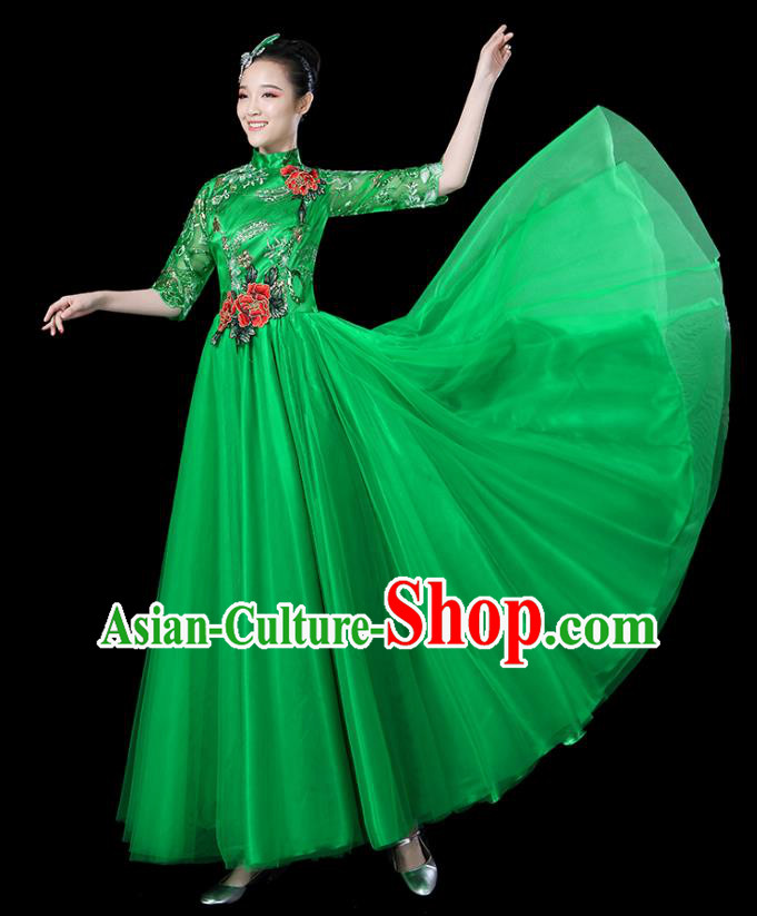 Traditional Chinese Opening Dance Costumes Stage Show Modern Dance Garment Folk Dance Green Dress for Women