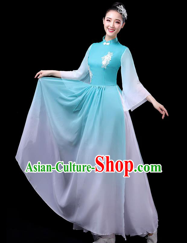 Traditional Chinese Umbrella Dance Costumes Stage Show Fan Dance Garment Classical Dance Blue Dress for Women