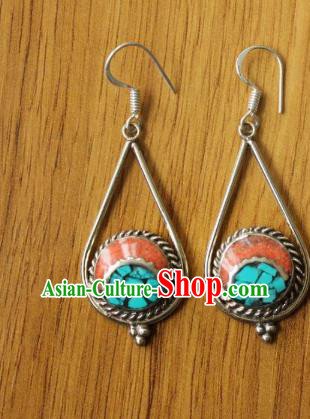 Chinese Traditional Tibetan Nationality Dance Ear Accessories Handmade Decoration Zang Ethnic Dance Earrings for Women