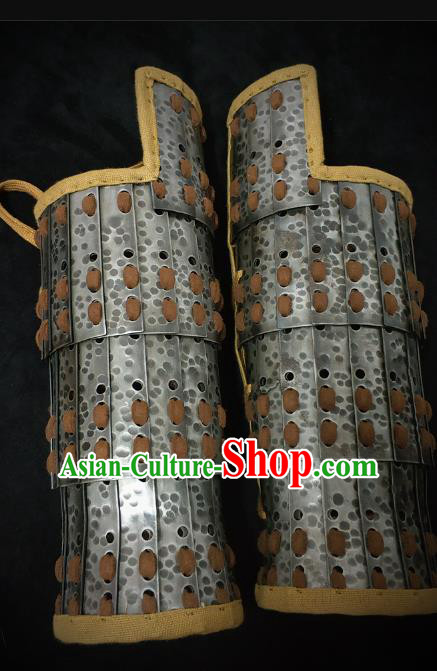 Traditional Chinese Song Dynasty Jin State Leather Wrist Guard Warrior Wristband Armor Ancient Soldier Iron Wristlets for Men