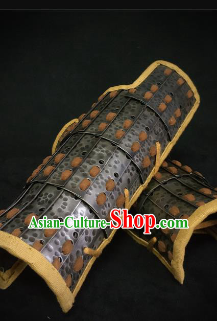 Traditional Chinese Song Dynasty Jin State Leather Wrist Guard Warrior Wristband Armor Ancient Soldier Iron Wristlets for Men