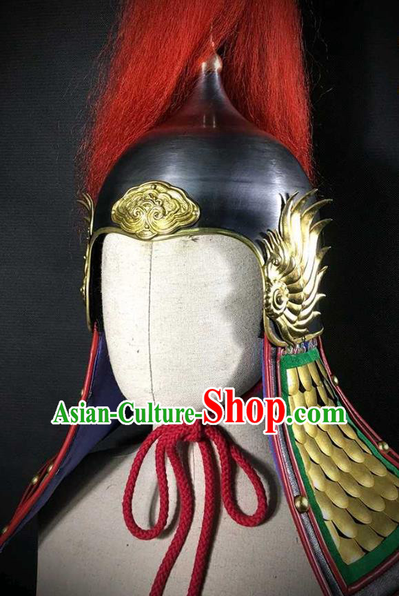 Traditional Chinese Ming Dynasty General Armor Hat Headpiece Ancient Soldier Warrior Armet Iron Phoenix Wings Helmet for Men