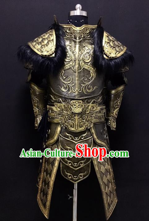 Traditional Chinese Han Dynasty General Body Armor Outfits Ancient Film Military Officer Fur Armour Costumes for Men
