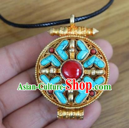 Chinese Traditional Tibetan Nationality Golden Necklet Pendant Decoration Zang Ethnic Handmade Necklace Jewelry Accessories for Women
