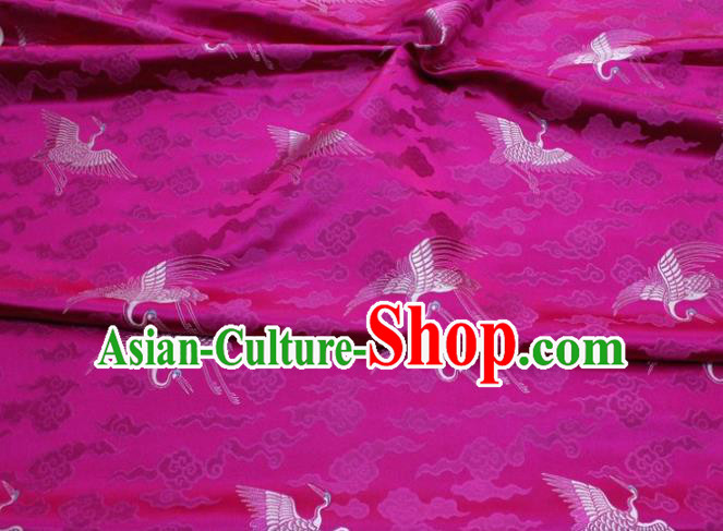 Chinese Classical Cloud Crane Pattern Design Rosy Brocade Silk Fabric DIY Satin Damask Asian Traditional Qipao Dress Tapestry Material