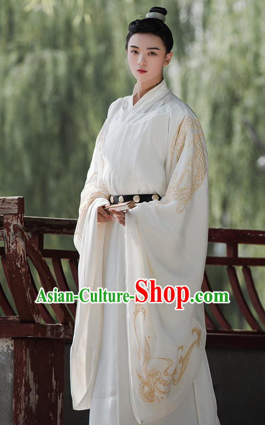 Chinese Ancient Song Dynasty Scholar Embroidered Hanfu Garment Noble Childe Costumes Complete Set for Men
