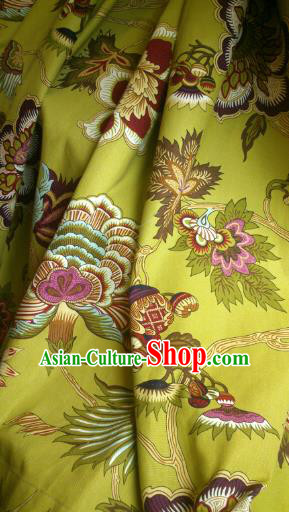 Top Quality Chinese Classical Flowers Pattern Yellow Flax Material Asian Traditional Curtain Linen Cloth Fabric