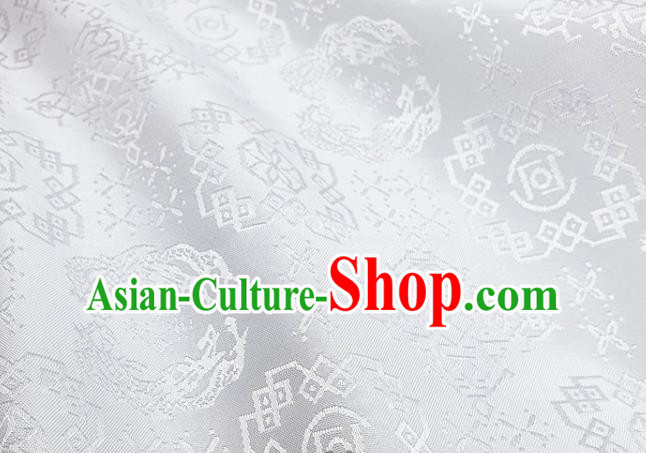 Chinese Hanfu Dress Traditional Dragon Pattern Design White Satin Fabric Silk Material Traditional Asian Cloth Tapestry