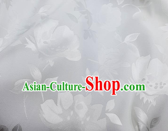 Chinese Traditional Camellia Pattern Design White Satin Fabric Silk Material Traditional Asian Hanfu Dress Cloth Tapestry