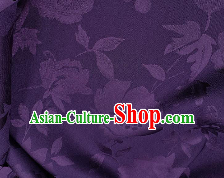 Chinese Traditional Camellia Pattern Design Purple Satin Fabric Silk Material Traditional Asian Hanfu Dress Cloth Tapestry