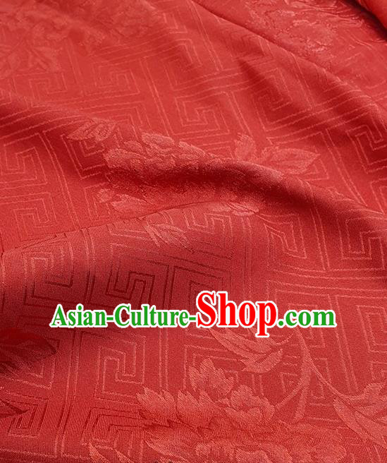 Chinese Traditional Peony Pattern Design Red Satin Fabric Traditional Asian Hanfu Dress Cloth Tapestry Silk Material