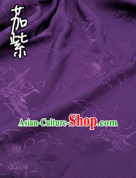 Top Quality Chinese Classical Cloud Crane Pattern Purple Silk Material Traditional Asian Hanfu Dress Jacquard Cloth Traditional Satin Fabric