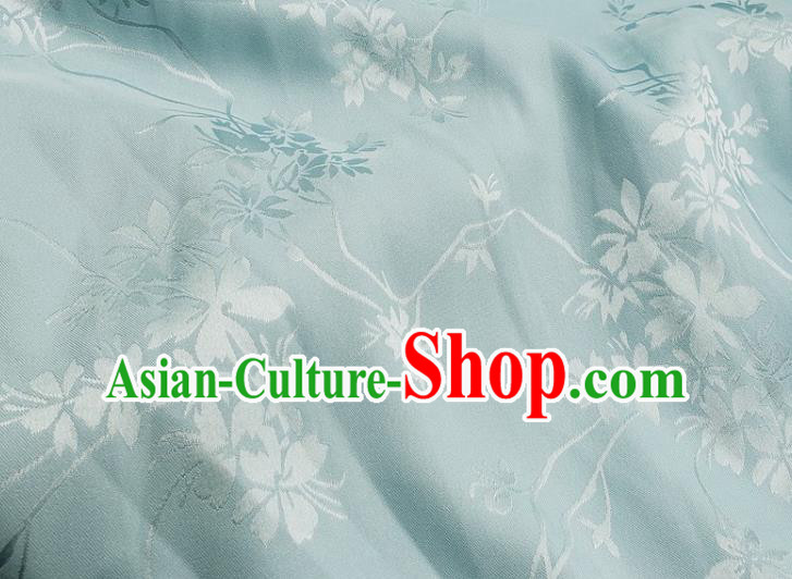 Top Quality Chinese Classical Flowers Pattern Light Blue Silk Material Traditional Asian Hanfu Dress Jacquard Cloth Traditional Satin Fabric