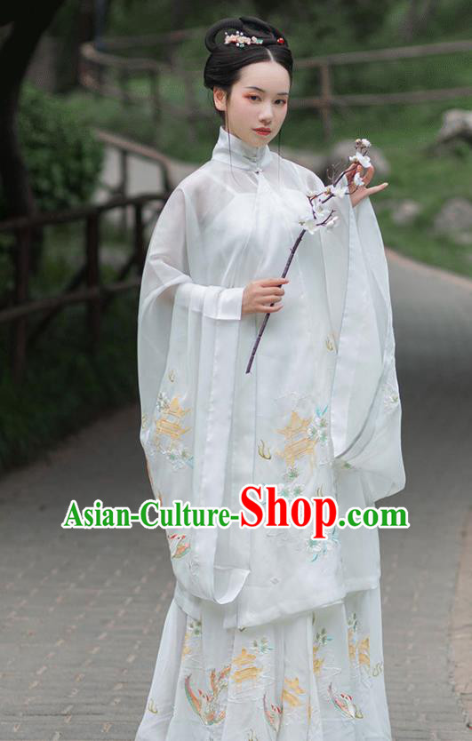 Chinese Ancient Royal Princess Hanfu Garment Historical Drama Traditional Ming Dynasty Costumes Embroidered White Blouse and Pleated Skirt Full Set