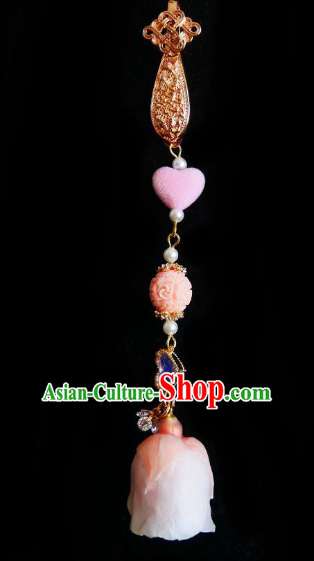 Chinese Classical Cheongsam Pink Rose Brooch Traditional Hanfu Accessories Handmade Tassel Breastpin Pendant for Women