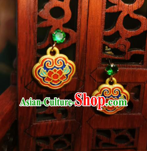 Chinese Handmade Qing Dynasty Cloisonne Lotus Earrings Traditional Hanfu Ear Jewelry Accessories Classical Court Eardrop for Women