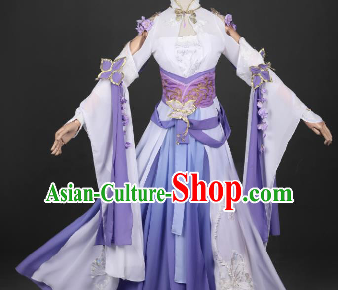 Traditional Chinese Cosplay Hanfu Dress Ancient Female Swordsman Purple Costume for Women