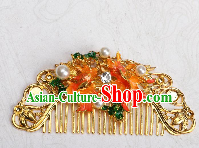 Chinese Traditional Ancient Princess Double Goldfish Hair Comb Hanfu Hair Accessories Headwear Golden Hairpin for Women