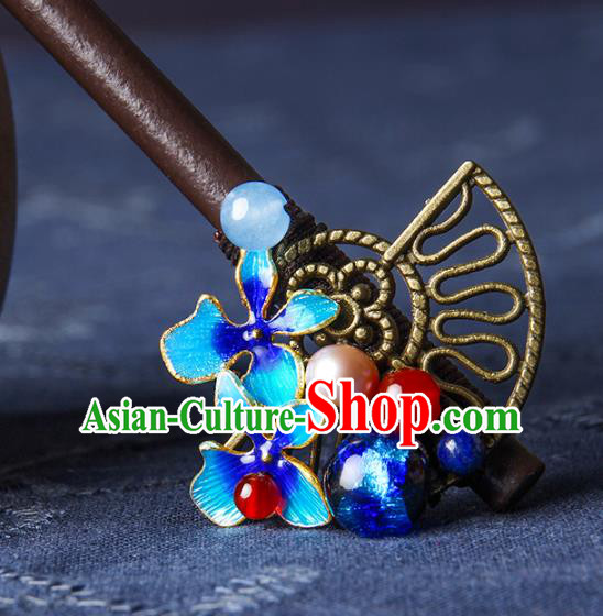 Chinese Traditional Cloisonne Fragrans Hairpins Hair Accessories Decoration Handmade Hair Accessories Wood Hair Clip for Women