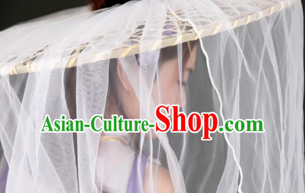 Chinese Traditional Ancient Princess Headwear Handmade Hanfu Female Swordsman White Veil Bamboo Hat