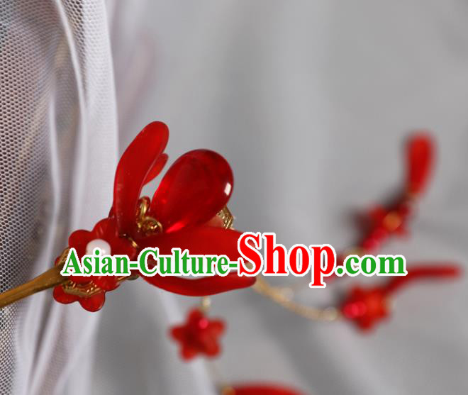 Chinese Traditional Ancient Princess Red Spider Lily Tassel Hair Clip Hanfu Hair Accessories Headwear Hairpin for Women